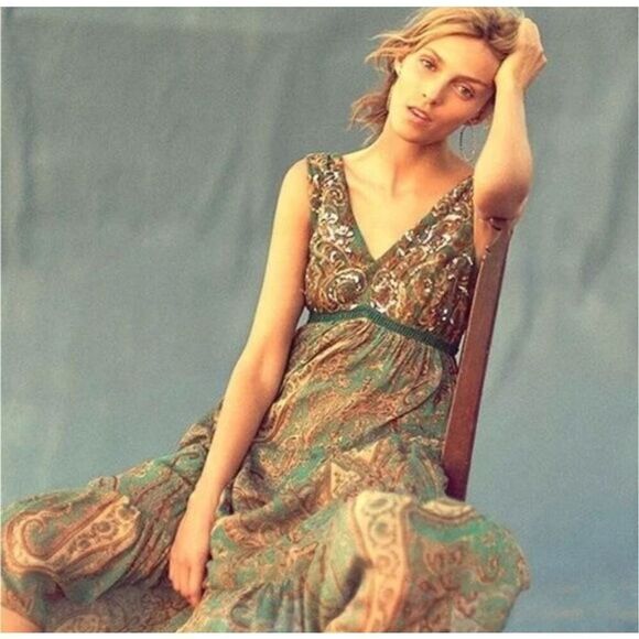 NWT Anthropologie Ranna Gill Beaded Maxi Dress 4 Whimsygoth Wedding Fairy Boho - Picture 14 of 14